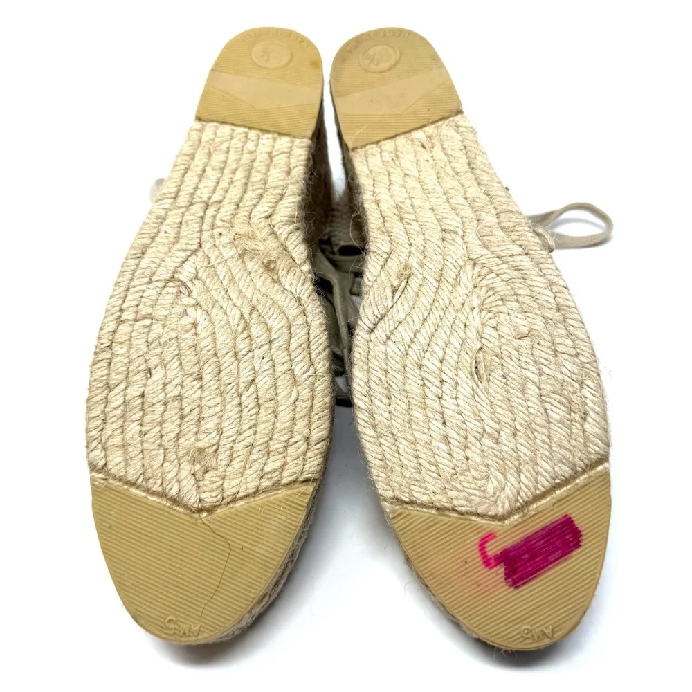 Andre Assous Lennon Espadrille Wedge Sandals 9.5 Woven Luxury Boho Beige Tie‎